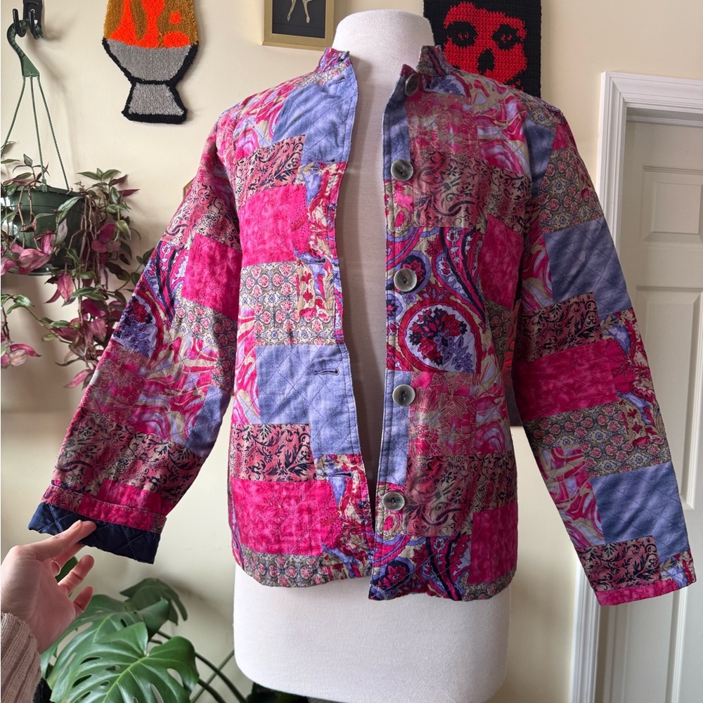 Vibrant Vintage Patchwork Cotton Light Jacket - P… - image 4